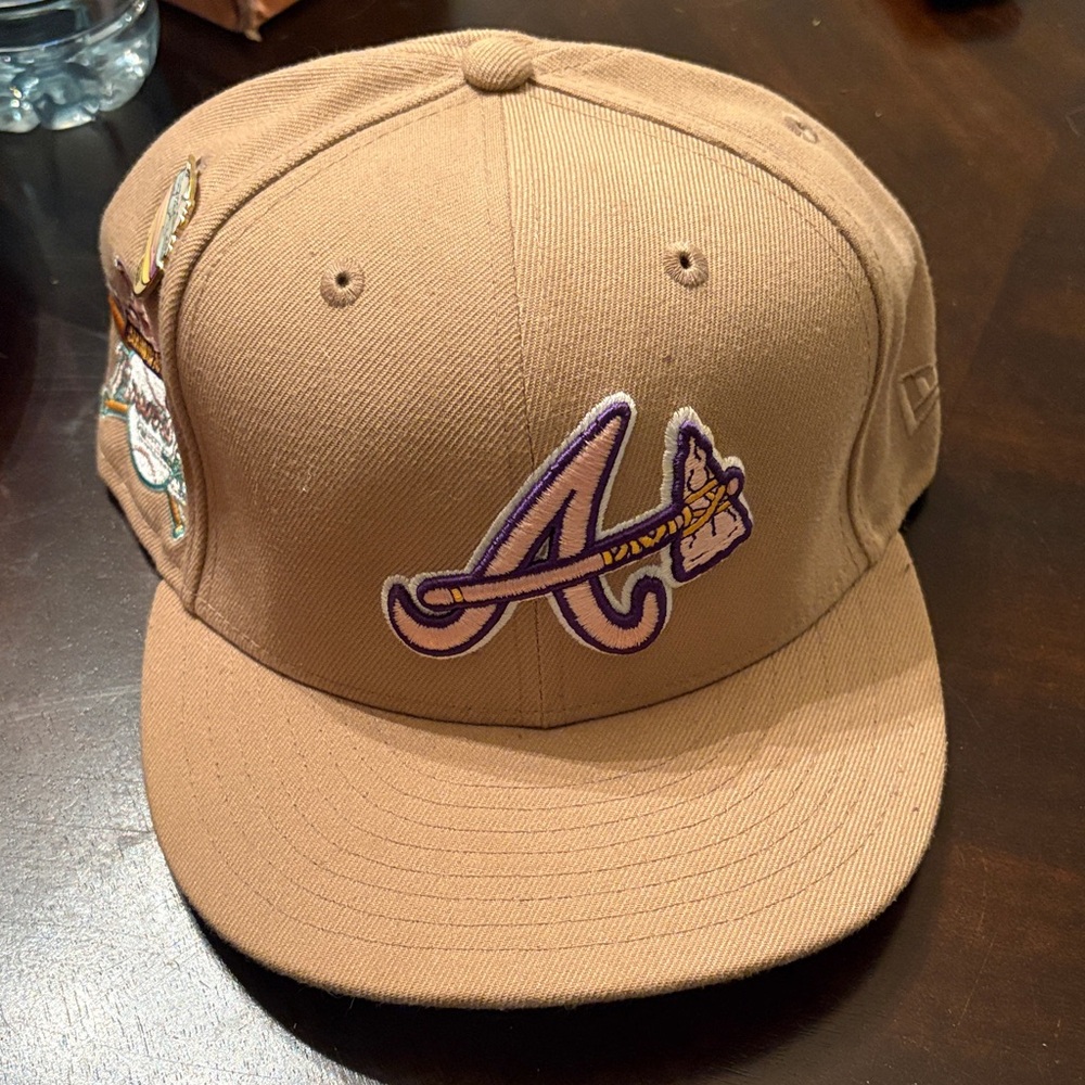 New Era Tan Baseball Cap with Purple Logo